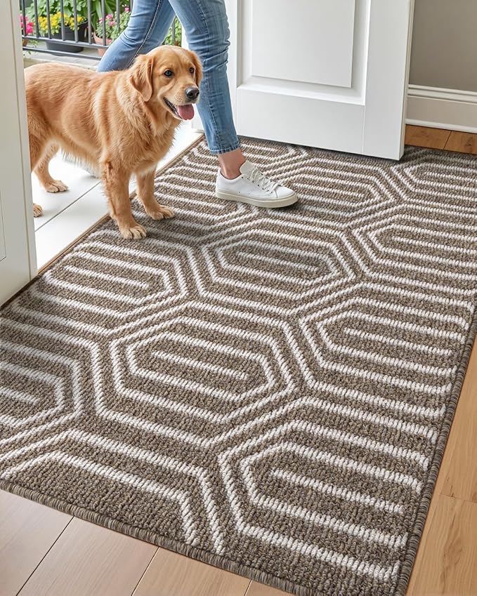 DEXI Front Door Mats for Entryway, 32x48 Non Slip Washable Low-Profile Entry Doormat, Absorbent Resist Dirt Inside Floor Entrance Mat, Patio, Brown by DEXI