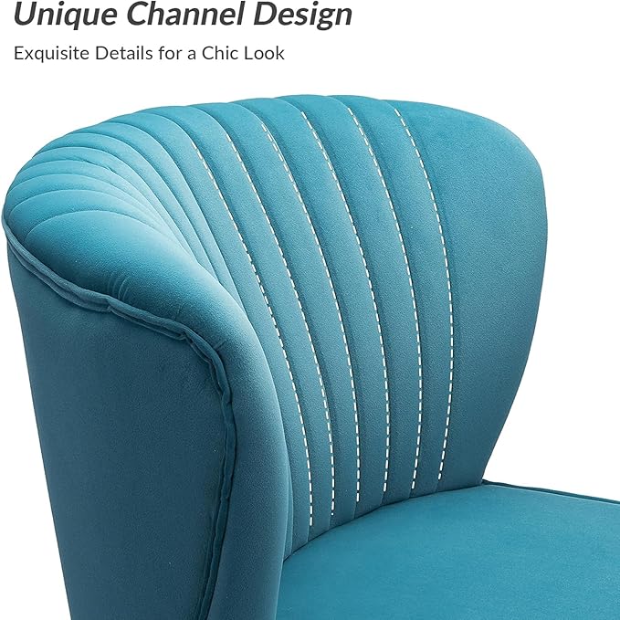 HULALA Home Velvet Accent Chair Set of 2, Modern Armless Upholstered Side Chair with Glam Gold Metal Legs for Vanity Living Room Bedroom - Blue