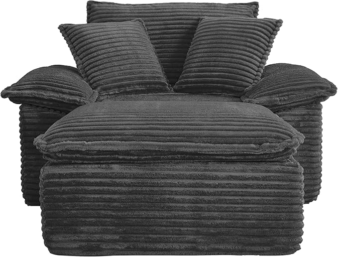 Comfy Boneless Cloud Sofa Chaise Oversized Fluffy Corduroy Upholstered Chaise Lounge for Living Room Bedroom, Modular Compressed Foam Cloud Daybed, Single Seat Sofa