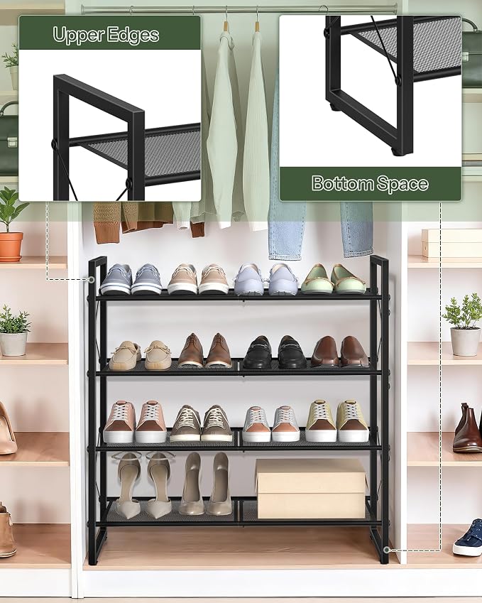 CHOEZON Shoe Rack, 4-Tier Shoe Rack for Closet, Metal Shoe Storage Organizer, Shoe Rack for Entryway, Shoe Shelf with Adjustable Feets, for Entryway, Hallway, Living Room, Bedroom, Black TXJ14BB - Image 8