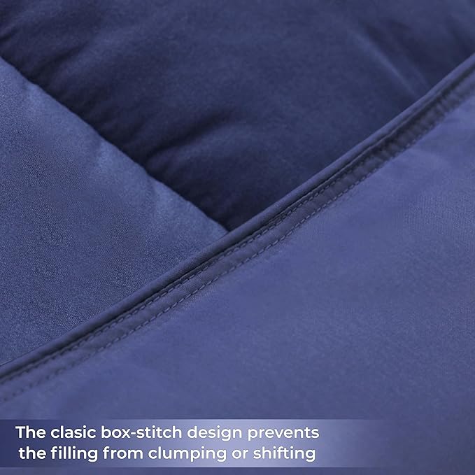 Superior Brushed Microfiber Comforter, Down Alternative Bedding, Medium Weight, Soft Bed Cover, Plush Duvet Insert, Oversized Blanket, Box Quilt, Reversible Comforter, Twin/Twin XL, Navy Blue