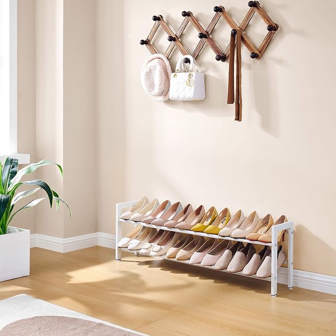 FAVOOSTY 2-Tier Expandable Shoe Rack, Adjustable Shoe Shelf Storage Organizer Space Saving Metal Free Standing Shoe Rack for Entryway Closet Doorway, White - Image 8