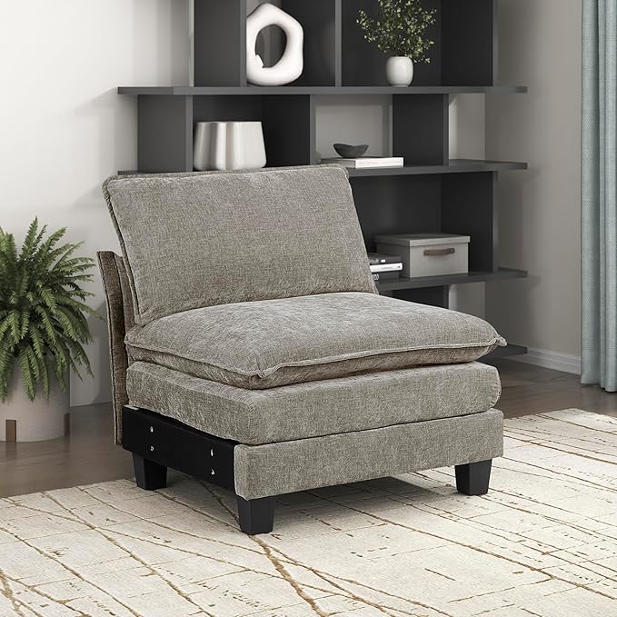 Lexicon Modular Sectional Sofa, Module for Sectional Couch, Armless Chair, Removable Cushion Cover, Soft Upholstery, Durable Frame, Customizable Comfort, Chenille Dark Pewter