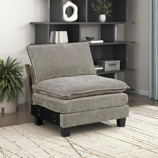Lexicon Modular Sectional Sofa, Module for Sectional Couch, Armless Chair, Removable Cushion Cover, Soft Upholstery, Durable Frame, Customizable Comfort, Chenille Dark Pewter