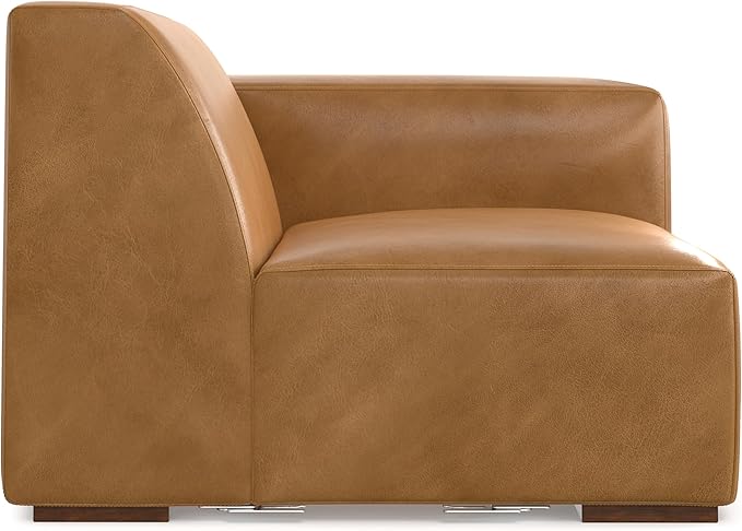 SIMPLIHOME Rex Right-Arm Sofa Module in Full-Grain Genuine Leather, Sienna, 44-inches Wide, Handcrafted Modern-Style Right-Arm Accent Chair for Living Room and Family Room