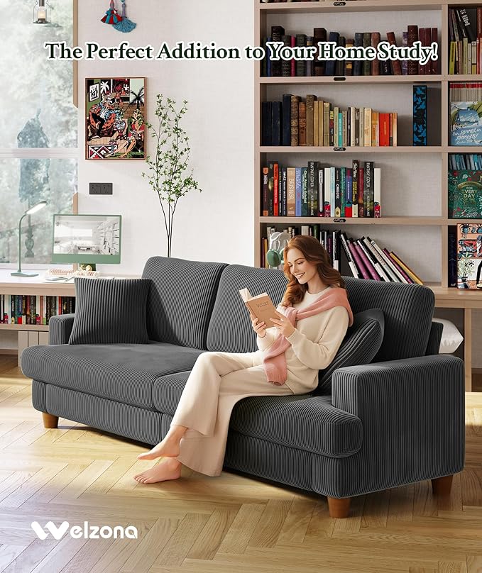 87.2" Couches for Living Room, Comfy Grey Couch 7.5" Extra Thick Cushion, Sofas for Living Room Tool-Free Setup, Loveseat Sofa 848lbs Support, Corduroy Couch for Bedroom, Apartment, Office