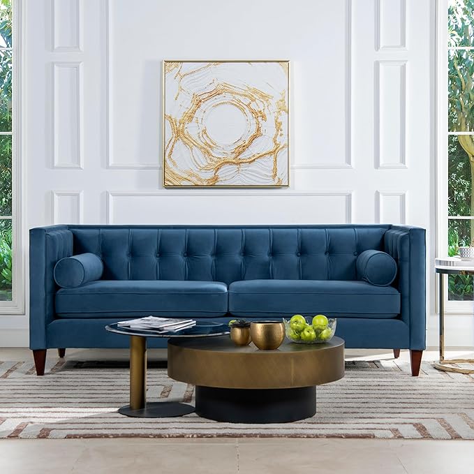 Jennifer Taylor Home Jack 84" Modern Tuxedo Tufted Sofa, Satin Teal Blue Velvet