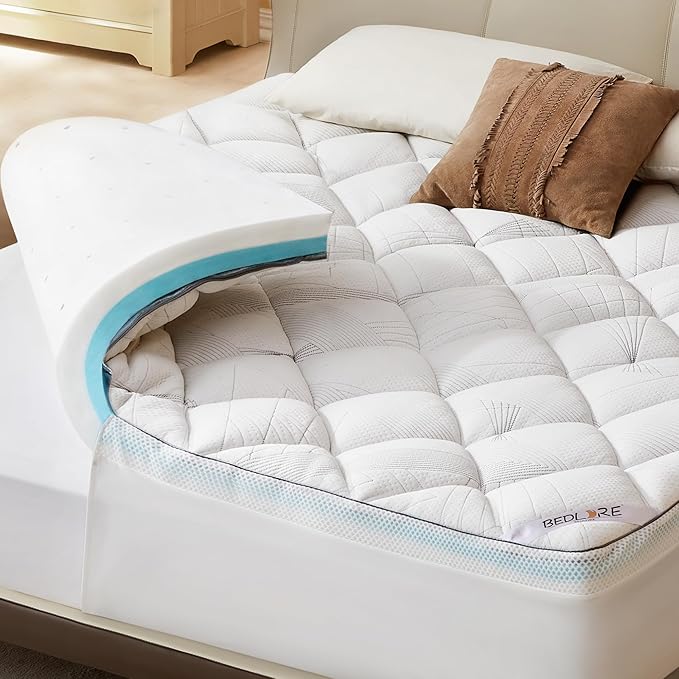 Bedlore 4-Inch Twin Mattress Topper for Back Pain - Dual Layer Medium Support (2" Gel Memory Foam + 2" Cooling Fluffy Pillow Top Pad), Breathable & Pressure Relief (White)