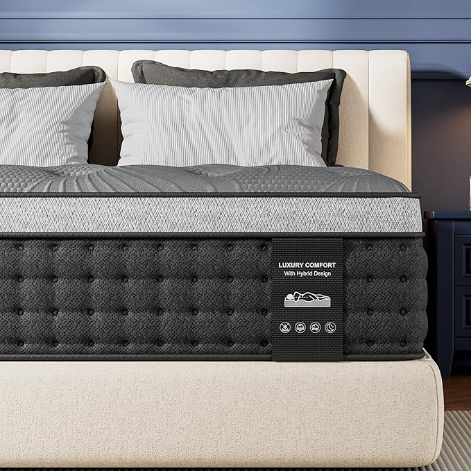 Firm Queen Mattress 14 inch, Cooling Hybrid Mattress in a Box with 5-Zone Support, Luxury Hotel-Collection Design, Enhanced Back & Hip Support, Fiberglass-Free & CertiPUR-US, 365-Night Trial