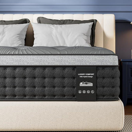 Firm Queen Mattress 14 inch, Cooling Hybrid Mattress in a Box with 5-Zone Support, Luxury Hotel-Collection Design, Enhanced Back & Hip Support, Fiberglass-Free & CertiPUR-US, 365-Night Trial