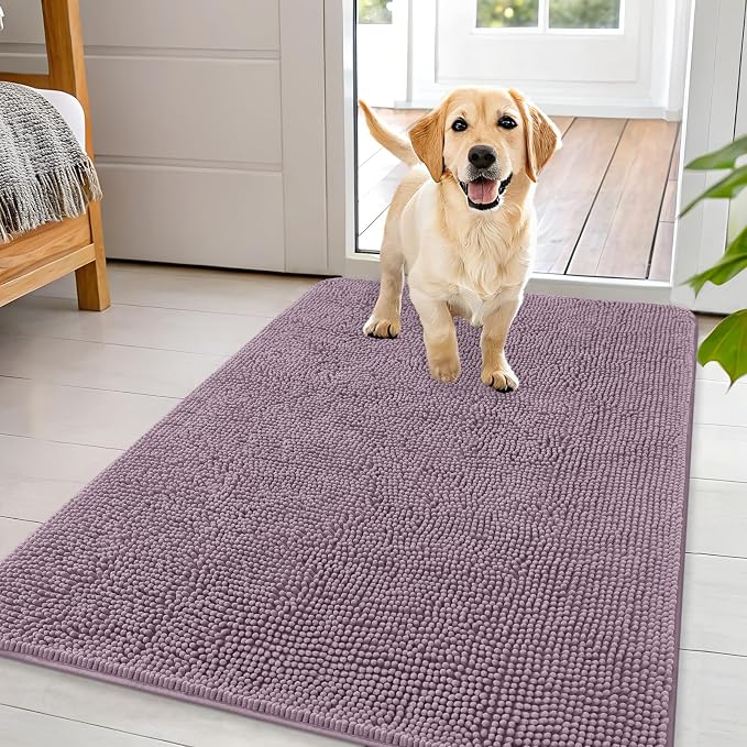 OLANLY Dog Door Mat for Muddy Paws 44x32, Absorbs Moisture and Dirt, Absorbent Non-Slip Washable Doormat, Quick Dry Chenille Mud Mat for Dogs, Entry Indoor Entryway Carpet for Inside Floor, Deep Plum by OLANLY