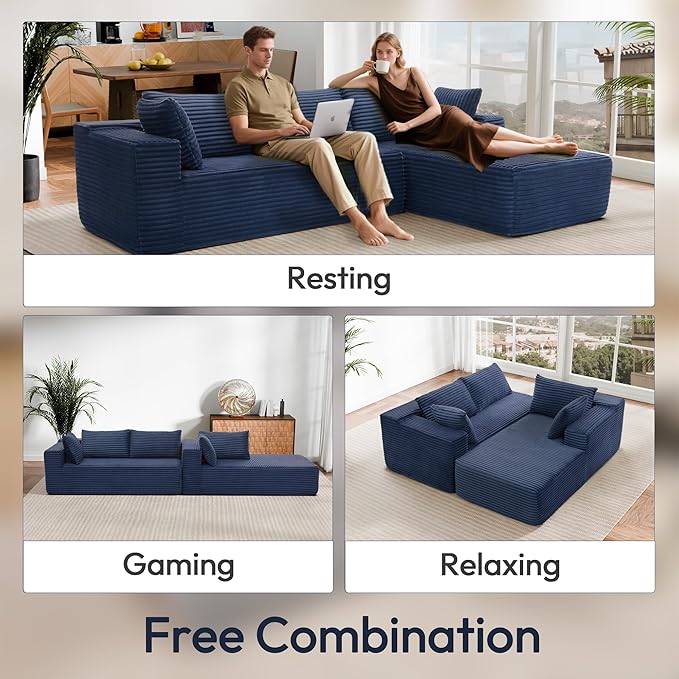 Cloud Sectional Couch, Modular Sectional Sofa with Left Chaise Lounge, Modern Modular L-Shape Sofa with Pillows & Deep Seat, Boneless Couches for Living Room Bedroom, Dark Blue