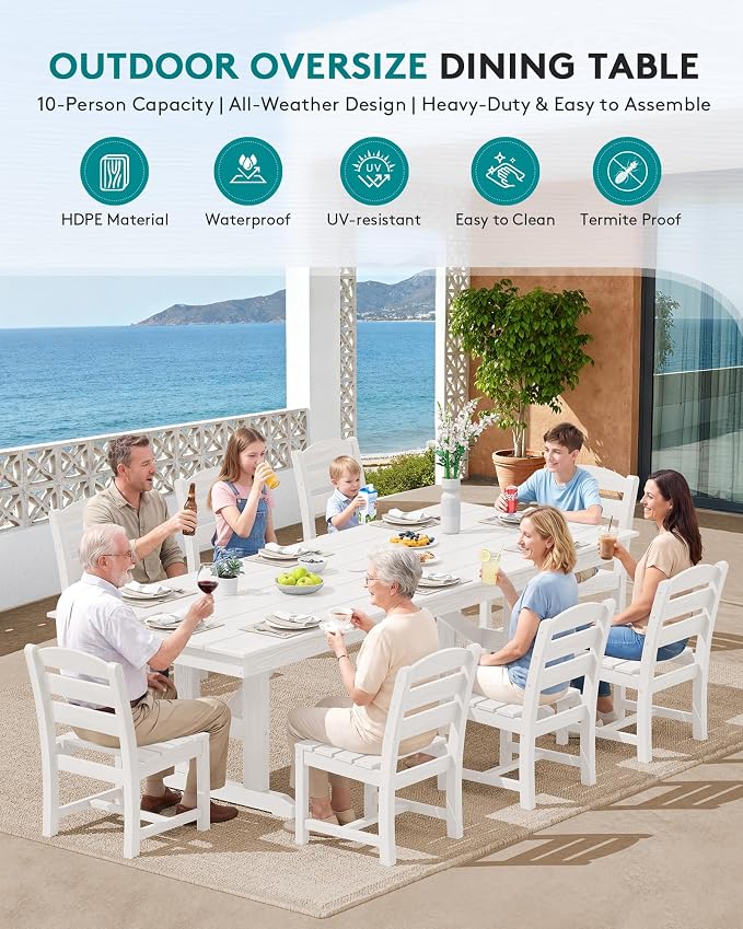 SERWALL Outdoor Armless Dining Chairs Set of 2, All-Weather HDPE Patio Chair with 19.7" Widened Seat, for Backyard, Garden, White - Image 7