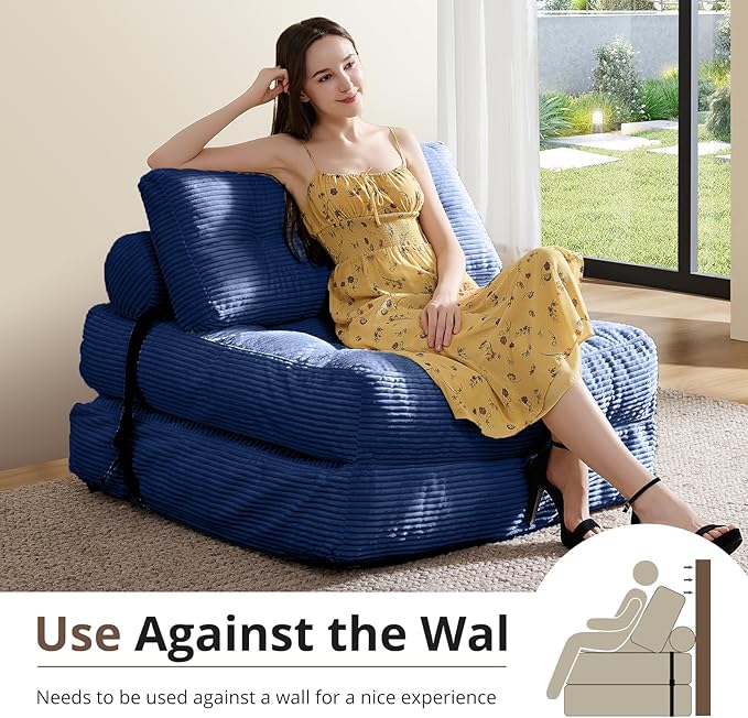 Folding Sofa Bed, Convertible Sleeper Chair with Pillow, Foldable Mattress with Back Support, Portable Floor Sofa Lounge for Living Room Bedroom Dorm