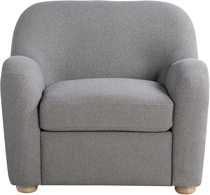 Studio Living® Jennifer 36.6" Arm Chair, Modern Style, Pocket Coil Comfort, Natural Wood Legs, Boucle Fabric, Gray