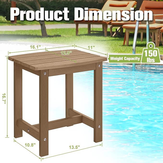 Y&M Outdoor Side Table, HIPS Adirondack Small Single Table, Waterproof Square Outside Table, Balcony Modern End Tables for Patio, Pool, Beach, Porch, Deck, Indoor or Outdoor Use (Brown, 2 Pack) - Image 3