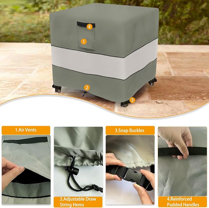 Patio Wicker Side Table Cover,22W x 22D x 18H inch,Waterproof Square Patio Small Side Table Cover,Suitable for 3-Piece Outdoor Wicker Patio Bistro Set Side Table Grey Green - Image 3