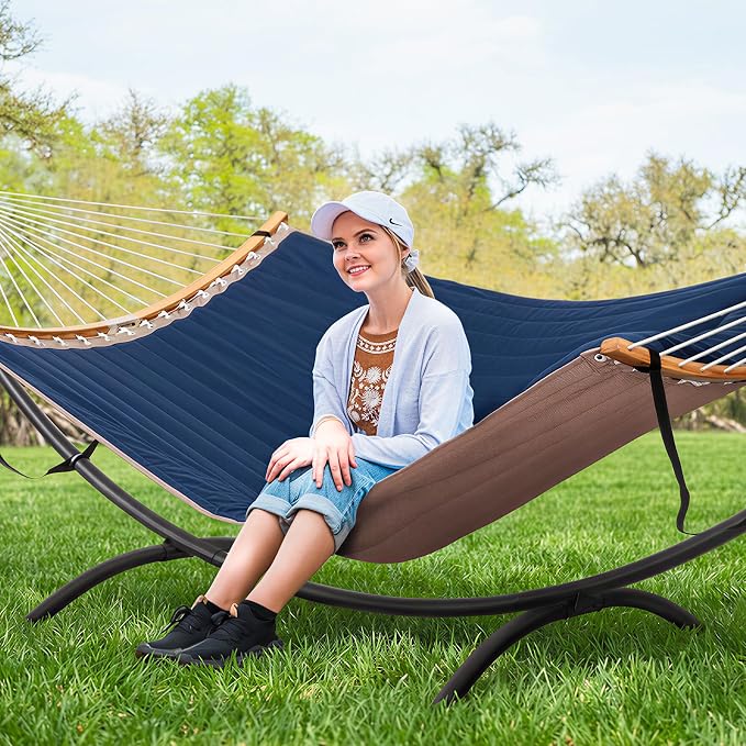 SUNCREAT Hammocks for Outside with Stand, Porch Hammock and Stand, 475 lbs Capacity, Patent Pending, Navy - Image 2