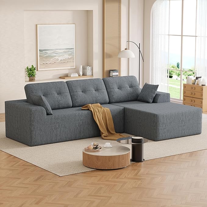 Ball & Cast 106" Modular Sectional Sofa,Cloud Chenille Couch with Deep Seat,Boneless L-Shaped Sectional,Modern Comfort Upholstered Sofa for Living Room,No Assembly Required (Gray, Right Facing Chaise)