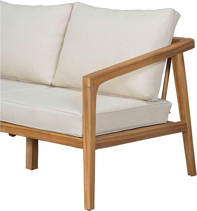 Christopher Knight Home Dena Patio 4-Piece Conversation Set, Outdoor 4-Seater Acacia Wood Sofa Chat Set,Garden Furniture,Loveseat,Coffee Table,Set of 2 Club Chairs, Removable Cushions, Teak+ Beige