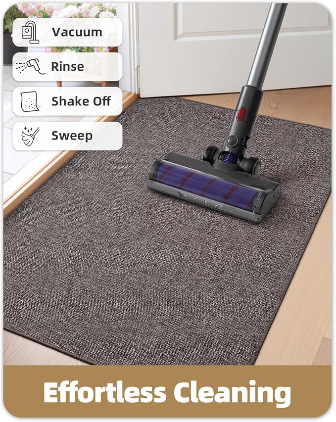 Color&Geometry Ultra Thin Indoor Door Mat (Rolled-up NO Creases) 32"x48", Non Slip Rubber Backed Dirt Trapper Door Mat Indoor Entrance, Low Profile Entryway Mat, Easy Clean Entry Mat, Grey-brown Linen - Image 8