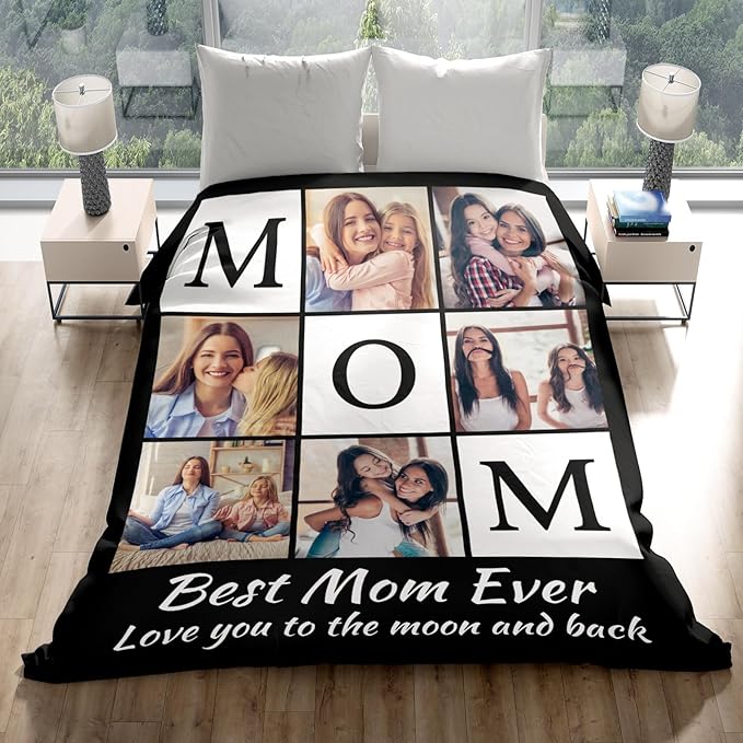 inkArts Custom Mom Blanket with 6 Photos Personalized Blanket with Pictures Customized Throw Gifts for Mom Grandma Photo Throw Blanket for Birthday Mother's Day