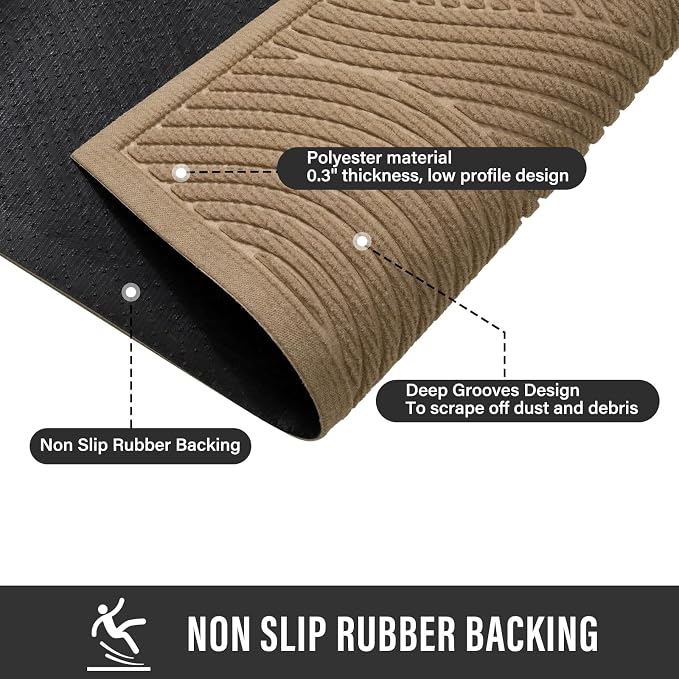 HIYARD Sturdy Front Door Mat, Absorbent Muddy Dirt Resist Welcome Door Mats Outdoor Indoor, Stain and Fade Resistant, Non-Slip Backing Entry Mat Low Profile Doormat for Entryway, 29??17, Beige - Image 5