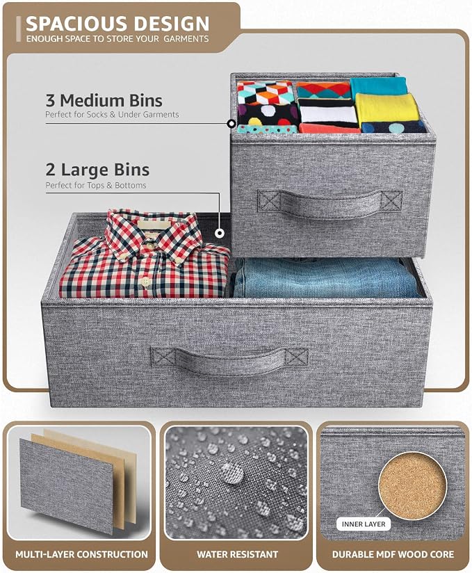 Sorbus Dresser with 5 Drawers - Storage Chest Organizer Unit with Steel Frame, Wood Top, Easy Pull Fabric Bins - Long Wide TV Stand for Bedroom Furniture, Hallway, Closet & Office Organization - Image 5