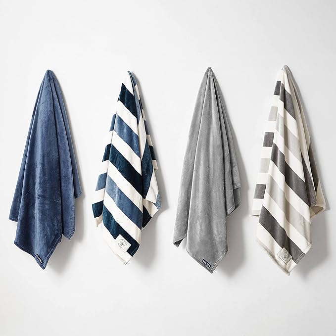 Nautica - Blanket, Ultra-Soft Plush Fleece Blanket for Bed or Couch, Lightweight Micro Flannel Throw Blanket for Year Round Comfort (Awning Stripe Blue, 50" x 60")