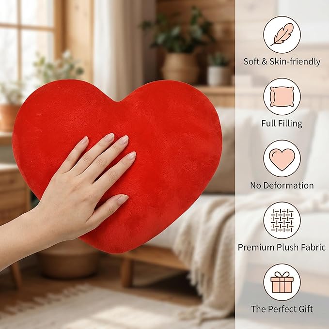 RAINFLOW Red Heart Pillow Decorative Throw Pillow for Room Decor - Throw Pillows Plush Faux Fur, Decorative Pillows for Bed Couch Bedroom, Heart Shaped Pillow Christmas Pillows Gift