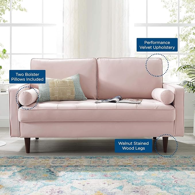 Modway Valour Performance Velvet Loveseat, Pink Valour Performance Velvet Loveseat