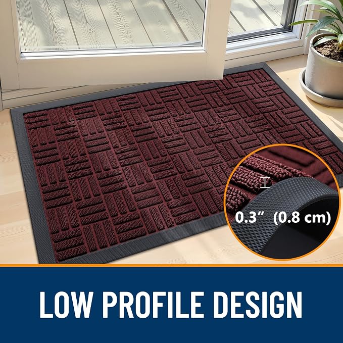 OLANLY Front Door Mat Outside Entrance 47x17, Absorbent, Heavy Duty Sturdy Natural Rubber Doormat Indoor Outdoor, Non-Slip, Stain and Fade Resistant, Low Profile Floor Mat for Entryway, Burgundy - Image 5