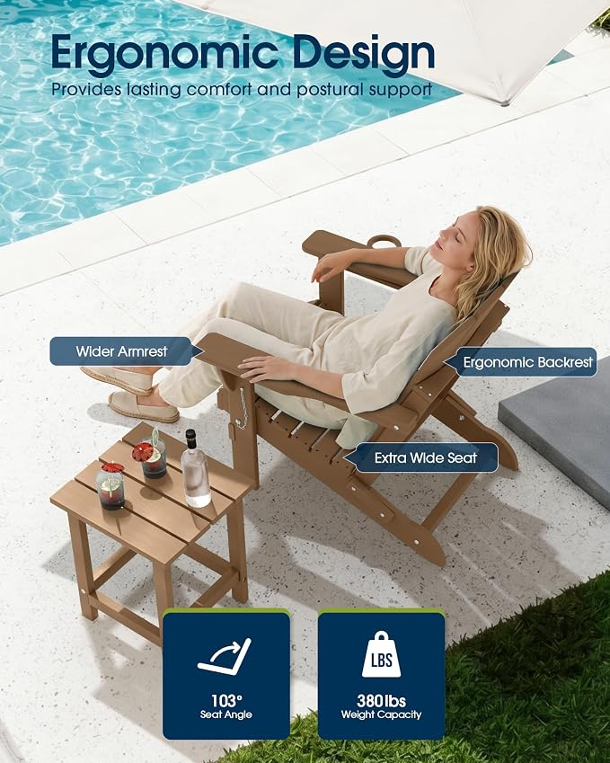 MUCHENGHY Folding Adirondack Chairs 6 Pack, Patio Chairs, Lawn Chairs, Outdoor Chairs, Adirondack Chair Plastic, Fire Pit Chairs, Weather Resistant with Cup Holder for Deck, Backyard, Garden(Teak) - Image 4