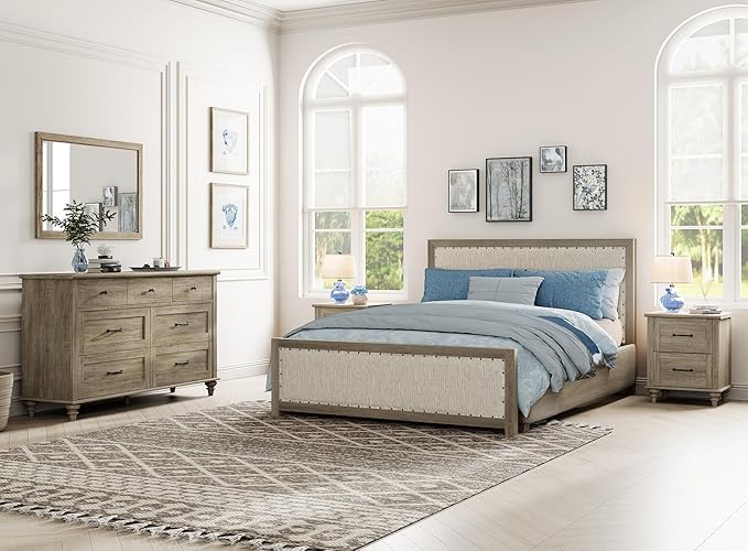 WAMPAT 3 Piece Bedroom Set - Includes Bedroom 7 Drawer Dresser, Set of 2 Nightstands with Charging Station & Drawers, 3 Piece Dresser and Nightstand Sets, Grey