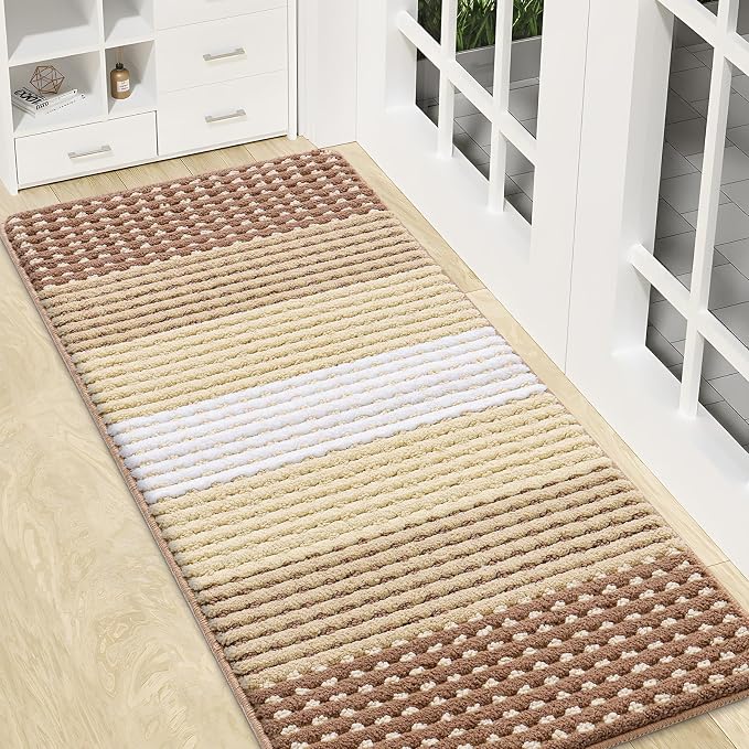 Kitinjoy Indoor Outdoor Door Mat, 47x20 Non-Slip Absorbent Dirt Trapper, Low-Profile Washable Inside Entrance Front Floor Mat, Sturdy Soft Entry Dotted Ombre Doormats for Entryway, Light Brown by Kitinjoy