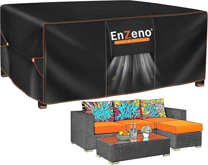 Enzeno Patio Furniture Set Cover, Outdoor Sectional Sofa Couch Set Covers Waterproof, Garden Dining Table Chair Set Cover Outside Rectangular Heavy Duty Weatherproof 81" L x 35" W x 35" H H Black by Enzeno