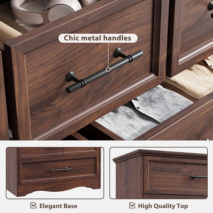 Walnut Dresser for Bedroom, Modern 7 Chest of Drawers, 47" Wide 7 Drawer Dresser with Brushed Metal Handle, Wood Closet Organizers and Storage Cabinet for Bedroom, Living Room, Hallway - Image 5