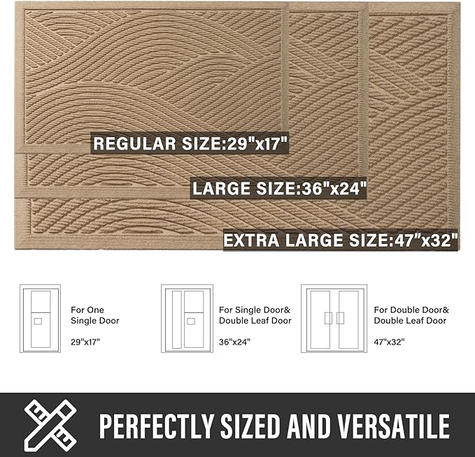 HIYARD Sturdy Front Door Mat, Absorbent Muddy Dirt Resist Welcome Door Mats Outdoor Indoor, Stain and Fade Resistant, Non-Slip Backing Entry Mat Low Profile Doormat for Entryway, 36×24, Beige - Image 4