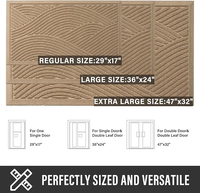 HIYARD Sturdy Front Door Mat, Absorbent Muddy Dirt Resist Welcome Door Mats Outdoor Indoor, Stain and Fade Resistant, Non-Slip Backing Entry Mat Low Profile Doormat for Entryway, 29??17, Beige - Image 4