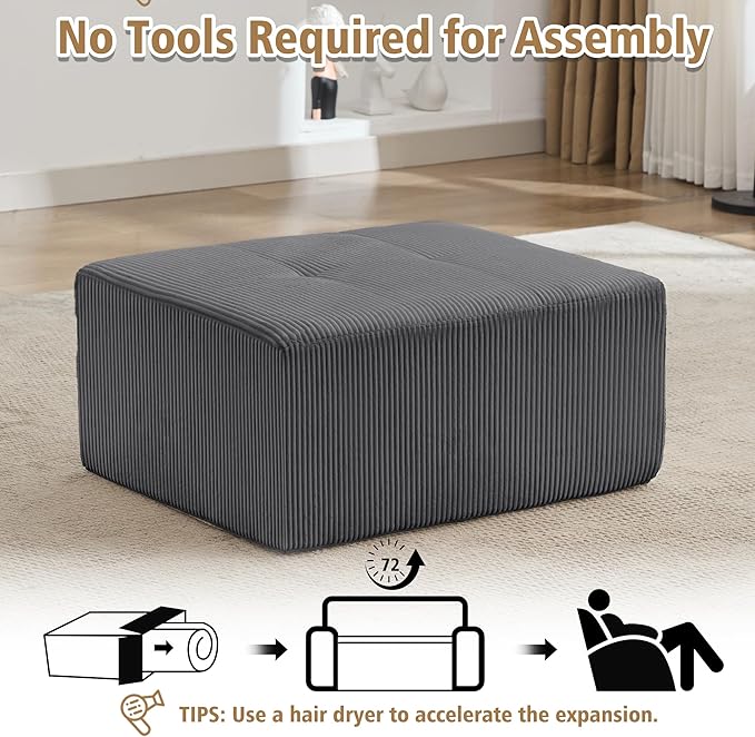KIGOTY Modular Sectional Sofa, Comfy Cloud Sectional Couch, Soft Ottoman, Modern Boneless Couch for Living Room, No Assembly Required,Grey