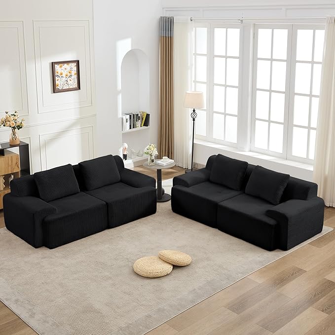 KIGOTY Modular Sectional Sofa, 4 PCS Comfy Cloud Sectional Couch with Deep Seat, Corner Sofas, Modern Boneless Couch for Living Room, No Assembly Required,Black