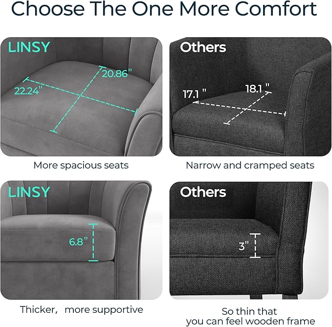 LINSY Swivel Accent Chair Ottoman Set: Velvet Larege Barrel Chair with Foot Rest, Modern Reading Chair Upholstered Armchair with Footrest for Living Room Bedroom Study Room Office (Grey)