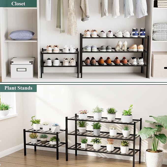 Smiry Shoe Rack, 4 Tier Small Bamboo Shoe Organizer, Stackable Free Standing Wooden Shoe Storage Shelf for Closet, Entryway, Front Door Entrance, Black - Image 7