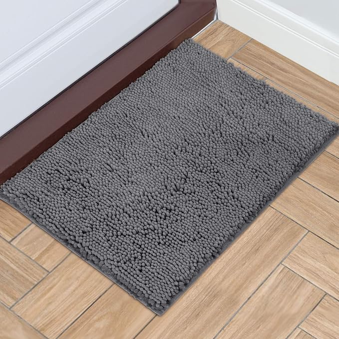 HOMEIDEAS Doormat Indoor Entrance, 36"x24", Highly Absorbent Chenille Muddy Dog Washable Non Slip Front Welcome Door Floor Mat for Entryway, Grey - Image 8