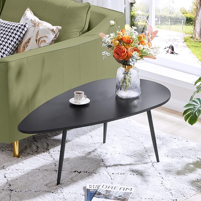 SAYGOER Black Small Coffee Table Modern Oval Coffee Tables Retro Center Table for Small Space Mid Century Coffee Table Rustic Accent Table for Living Room Home Office, Easy Assembly