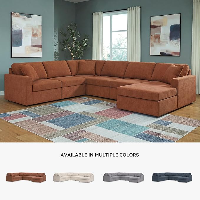Signature Design by Ashley Casual Modmax Stain Resistant U-Shape Left-Arm Facing 6-Piece Sectional with Chaise and Reversible Cushion, Orange