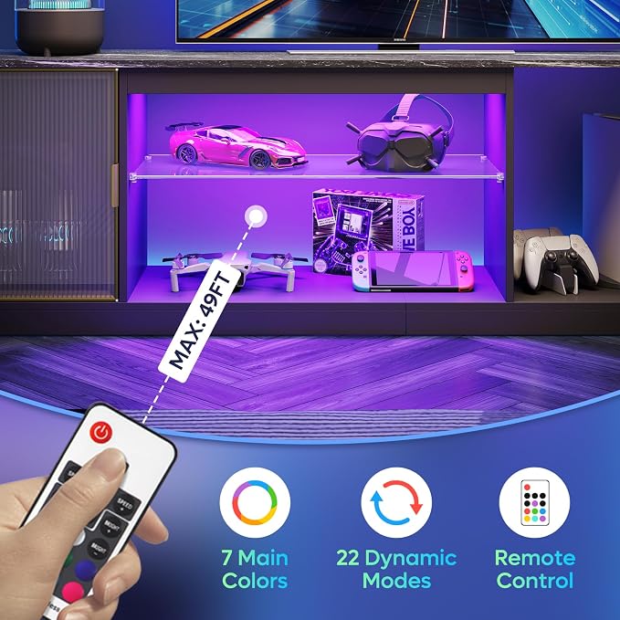 Bestier Black Marble RGB LED TV Stand for 65-75 Inch TV, 70.87" Farmhouse Entertainment Center with Tempered Glass Shelves & Storage Cabinets, Anti-Tip Media Console for Living Room Bedroom - Image 3