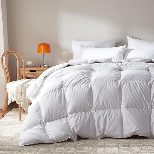 Goose Feather Down Fiber Comforter Queen Size,100% Organic Cotton Duvet Insert,All-Season Luxury Duvet Insert with Baffle Box Design, 750+Fill Power Hotel Collection Bedding Comforter