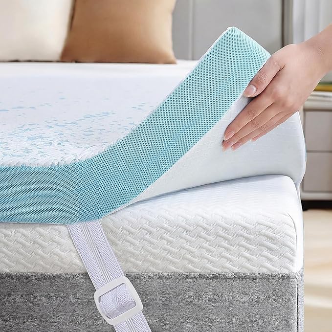 OhGeni 3 Inch Cooling Twin Size Gel Memory Foam Mattress Topper Pad,Soft Bed Cover with Anti-Slip Base & Zipper, Fits 6"-19" Mattresses with Straps,Extra Comfort & Back-Friendly