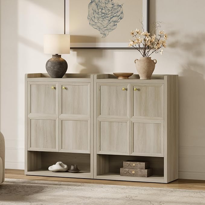 SICOTAS Shoe Cabinet Storage for Entryway - 48-Pair Shoe Cabinets with Doors and Adjustable Shelves, Farmhouse Large 7-Tier Shoes Storage Cabinet for Mudroom Closet Hallway, Grey White Oak, 2PCS - Image 4